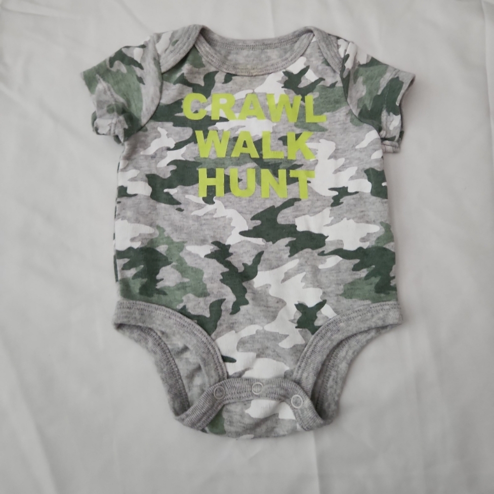 Lullaby infant boy 0-3m green camo crawl walk hunt onesie #ABG